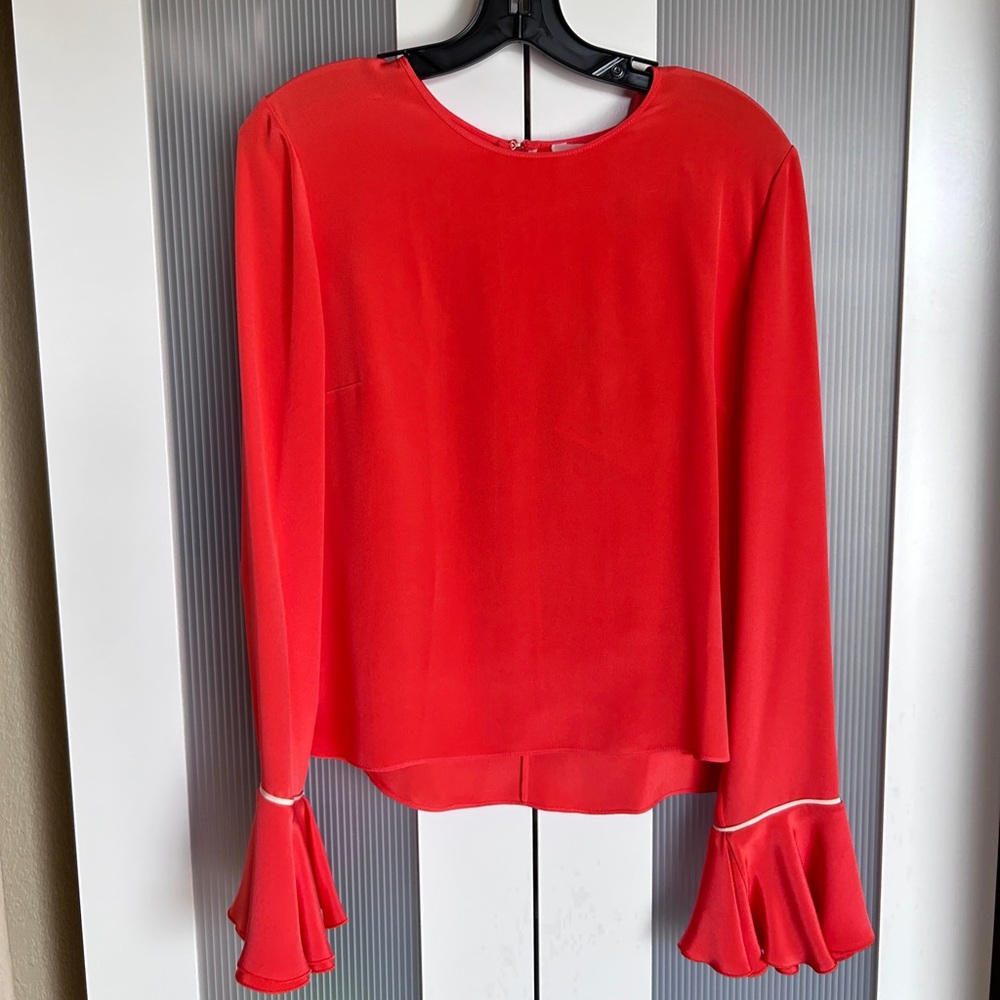 Roksanda Ilincic Red Long-Sleeve Blouse with Fluted Cuffs